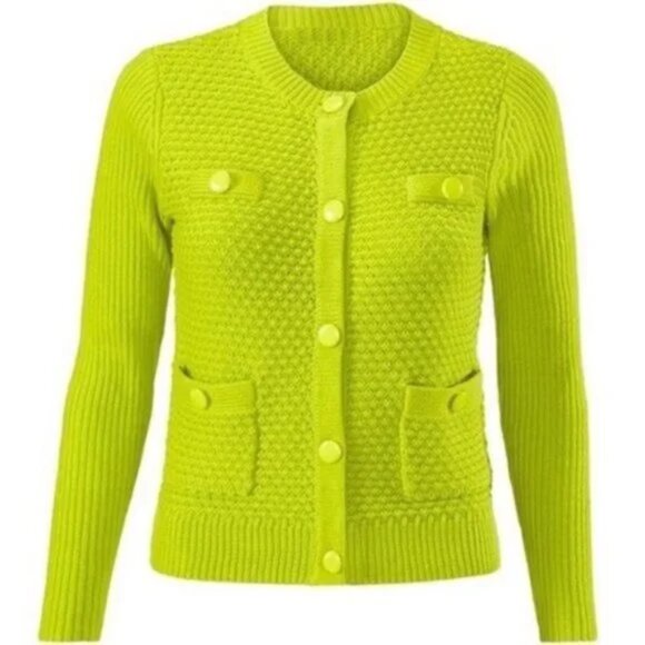 CAbi Sweaters - Bright & Bold Cabi Loren Knit Cardigan Sweater in Yellow Green Size Medi…